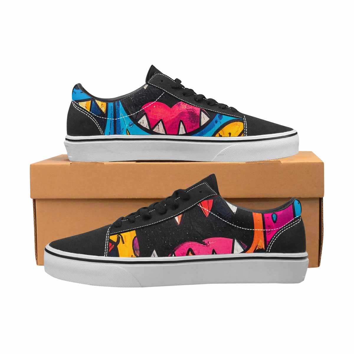 WOMEN'S Goofy Cartoon Monster Canvas Lace-Up Wallpaper Art Custom Shoes