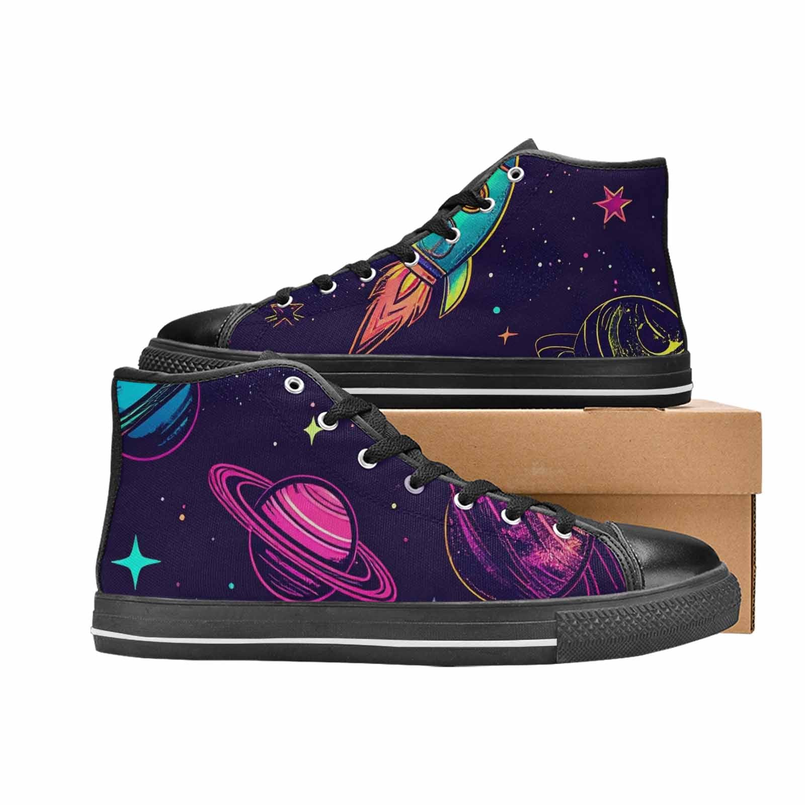 WOMEN'S Space Galaxy Astronaut High Top Canvas Grunge Custom Sneakers