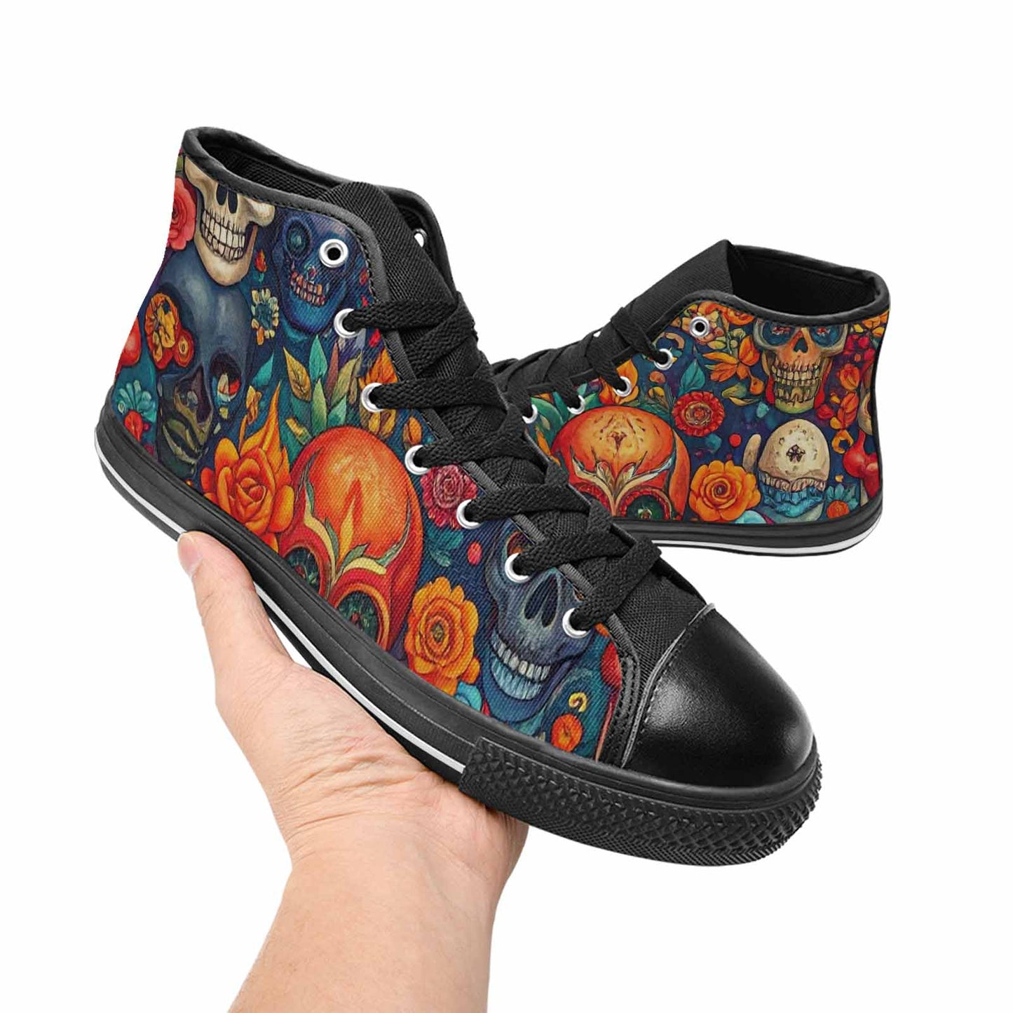 MEN'S Skull High Top Canvas Wallpaper Art Sneakers