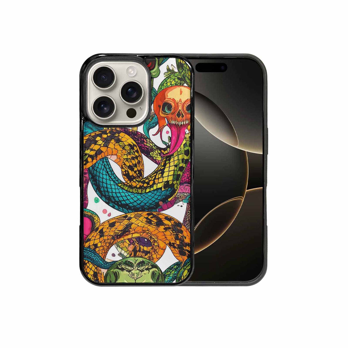 iPhone 16 Pro Case — Snake Print Skull, Custom Printed Phone Case
