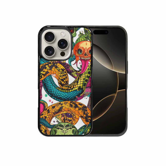iPhone 16 Pro Case — Snake Print Skull, Custom Printed Phone Case