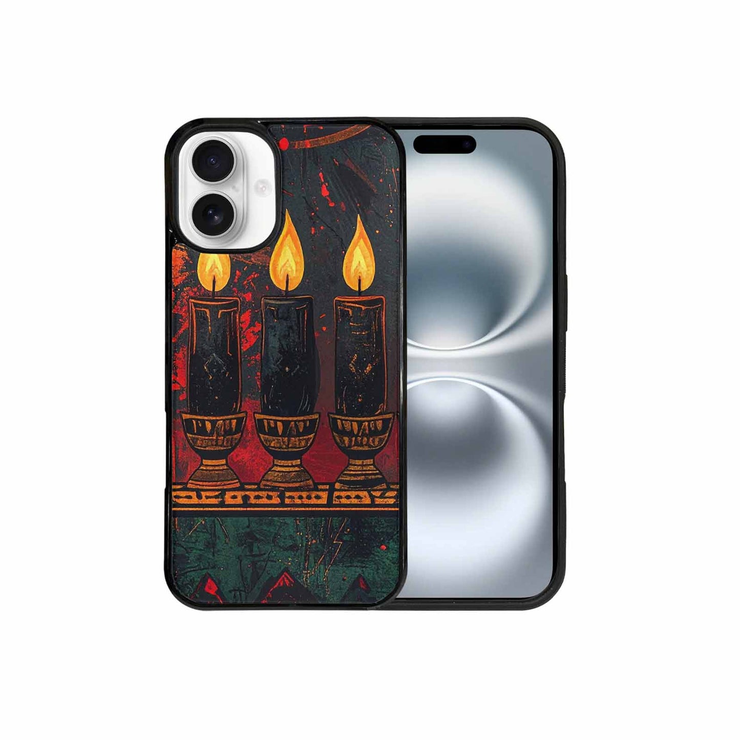 iPhone 16 Plus Case — Kwanzaa Kinara Pattern Seamless Repeat African, Custom Print Case Cover