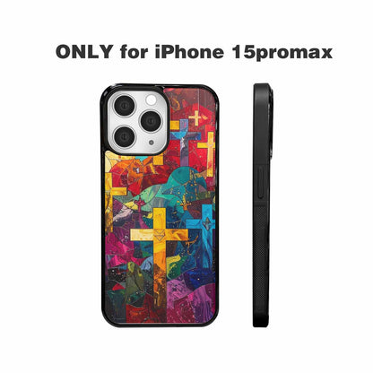 iPhone 15 Pro Max Case — Faith Cross And Faith Icons Pattern, Custom Designed Case Cover