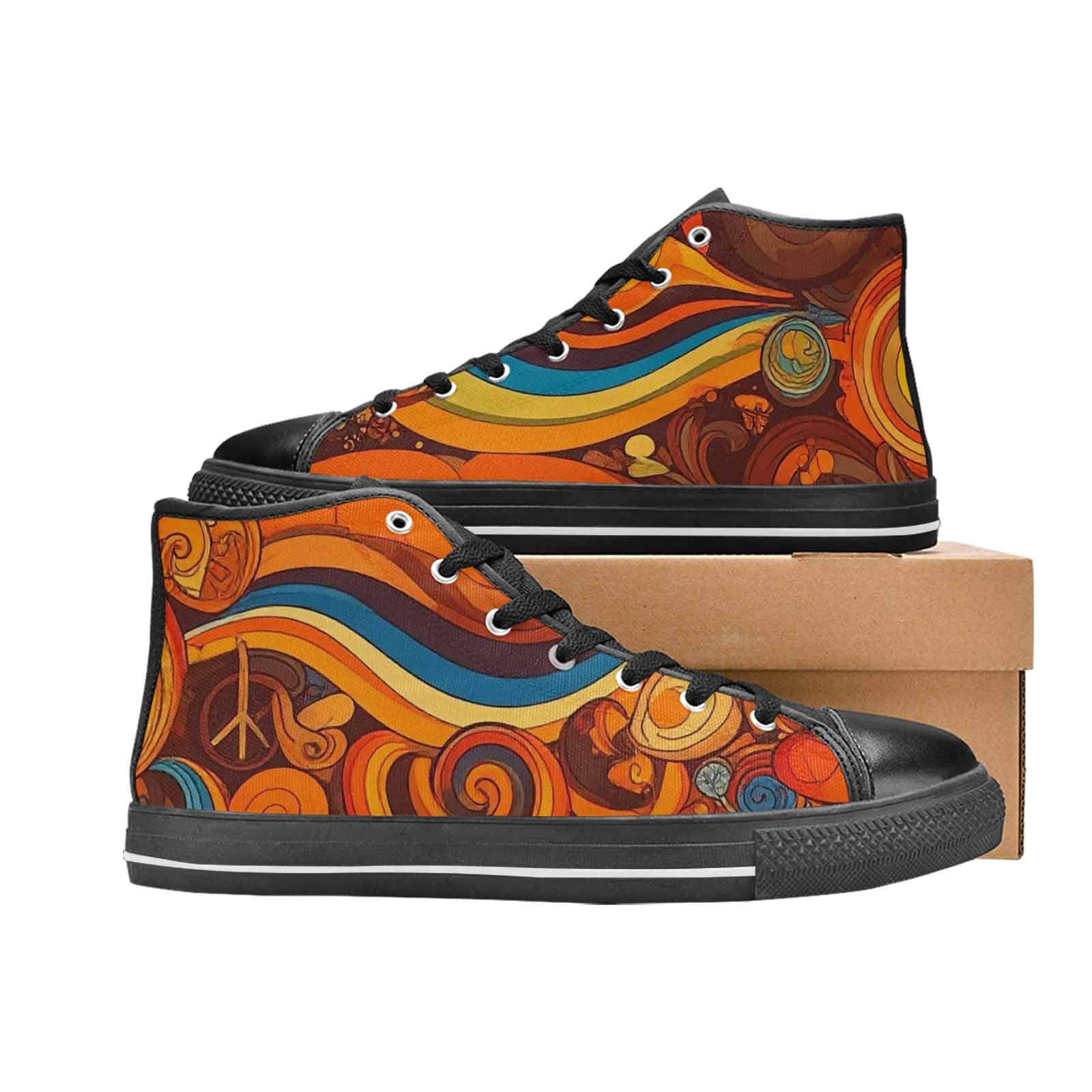 WOMEN'S Groovy 70S Peace High Top Canvas Dark Academia Custom Shoes