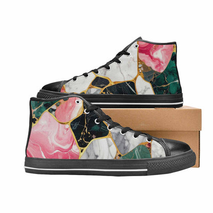 MEN'S Marble Stone Texture High Top Canvas Vibrant Chaos Custom Shoes
