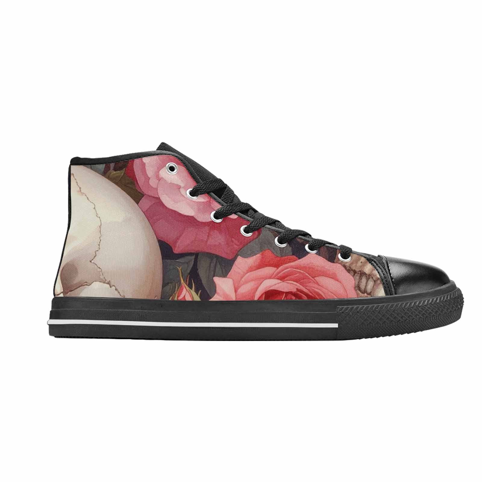 WOMEN'S Skulls Roses Soft Airbrush High Top Canvas Vibrant Chaos Shoes