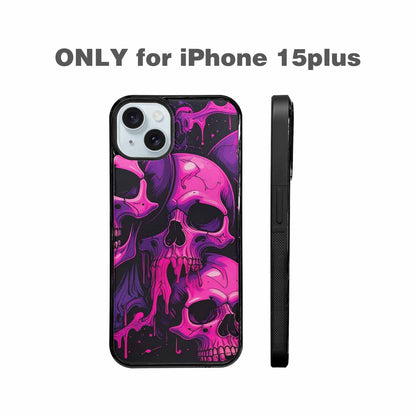 iPhone 15 Plus Case — Pink Purple Skeletons Neon Drip Melting, Custom Art Phone Cover