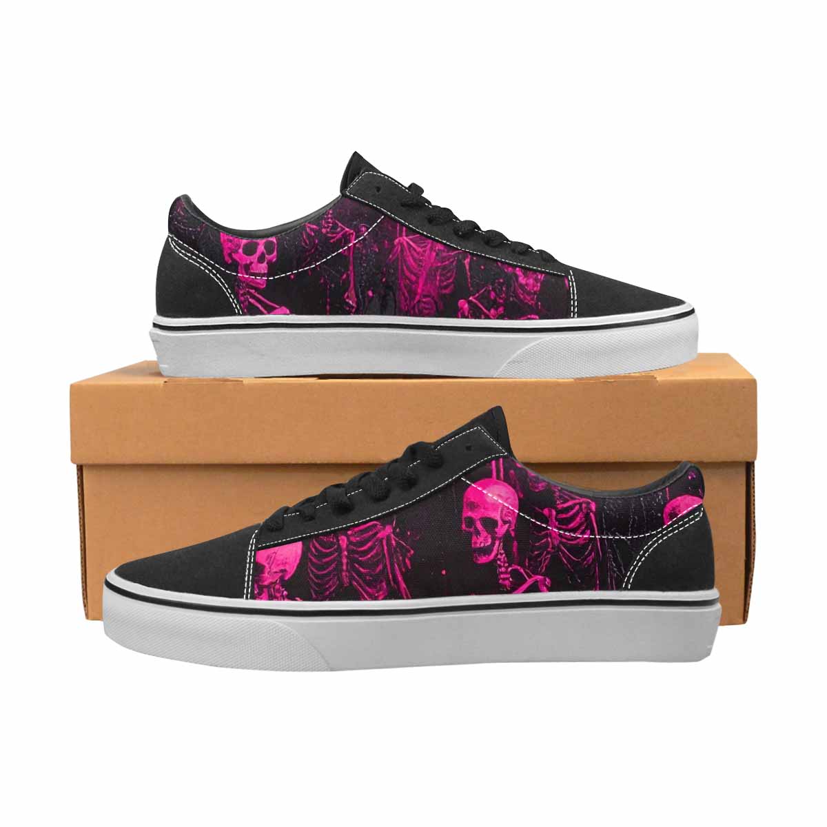 WOMEN'S Skeletons  Neon Pink Lace-Up Canvas Surreal Shoes