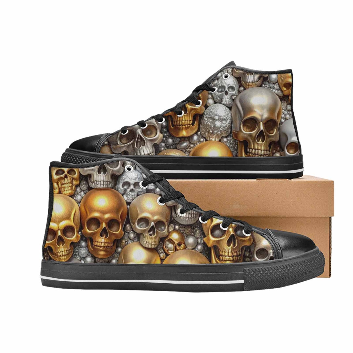 WOMEN'S Skulls - Metallic-Chrome- High Top Canvas Dreamcore Sneakers