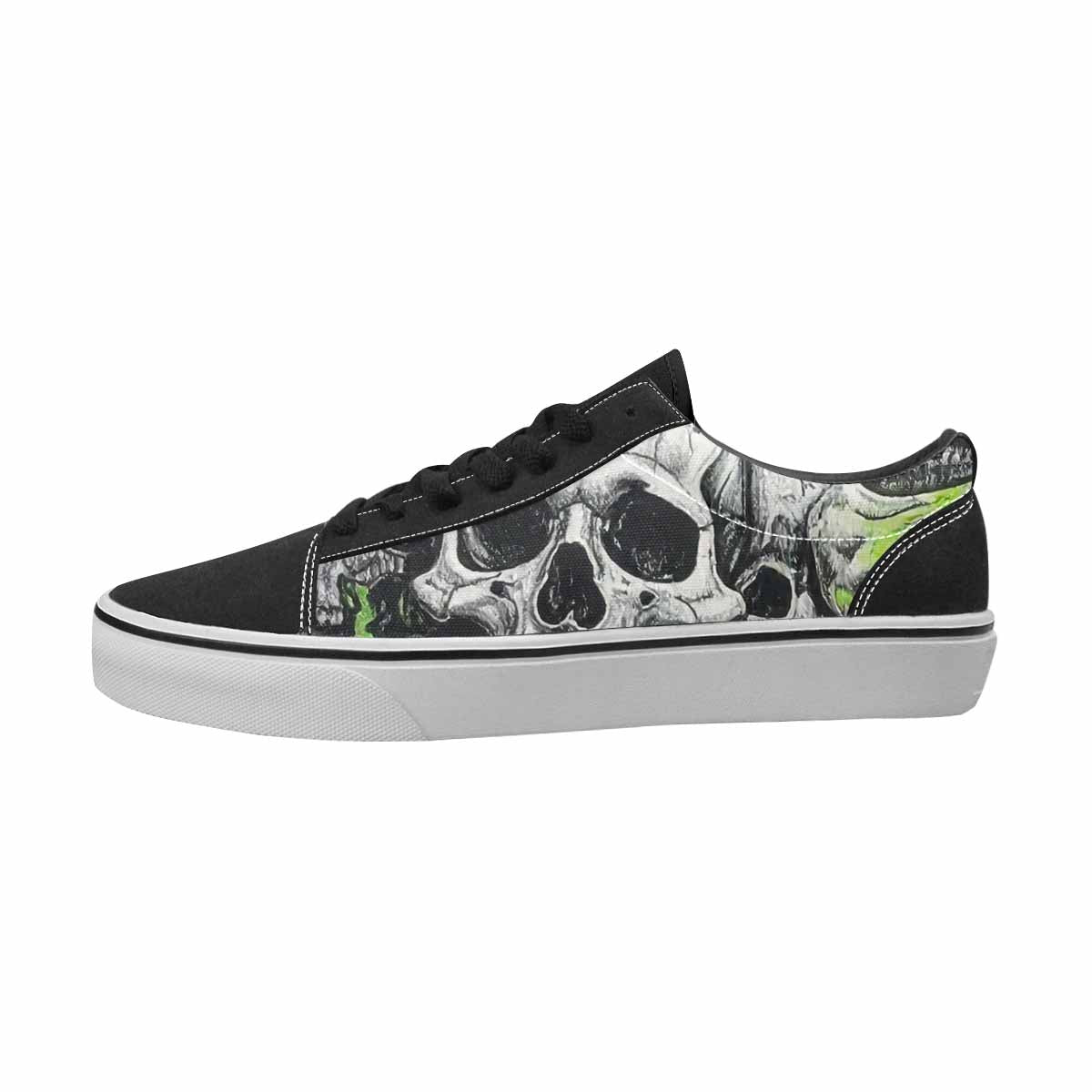 MEN'S Skulls Black & Green Ink Canvas Streetwear Dreamcore Custom Art Shoes