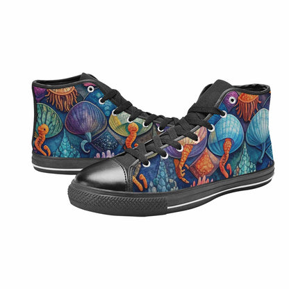WOMEN'S Fish Scale Coral High Top Canvas Vibrant Chaos Shoes
