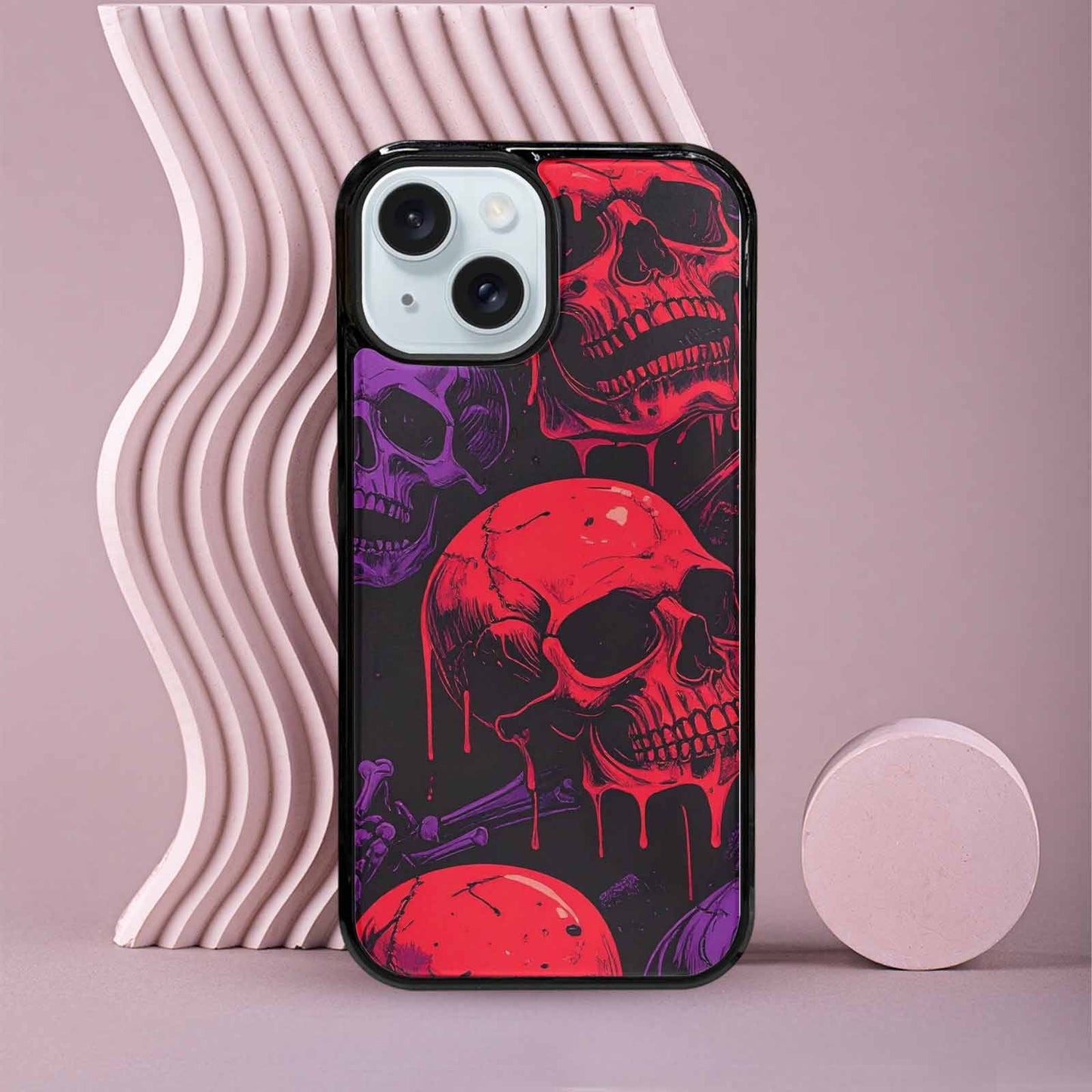 iPhone 15 Case — Red Purple Skeletons Neon Drip Melting, Custom Phone Case