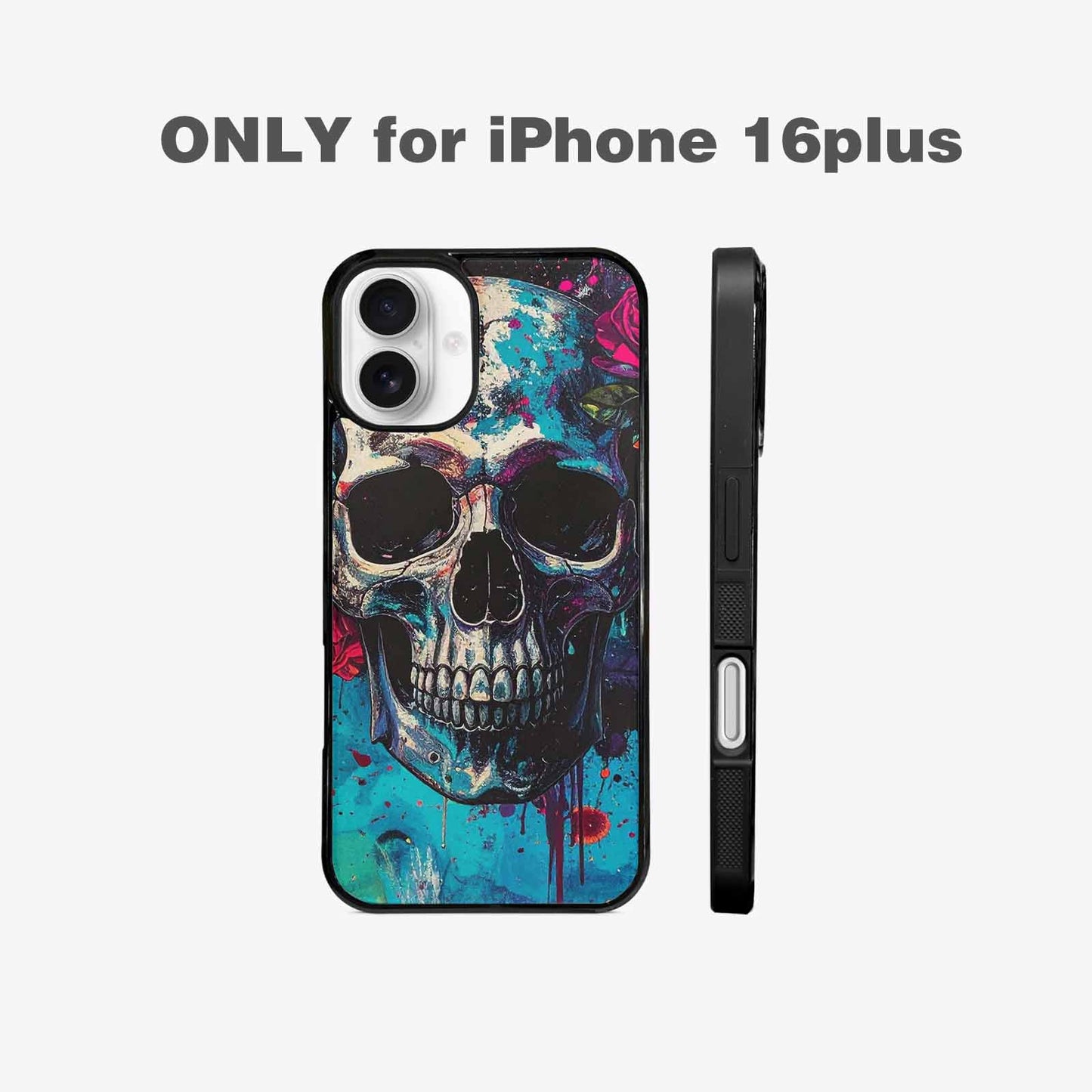 iPhone 16 Plus Case — Skulls Roses Acid Wash Custom, Customized Protective Case