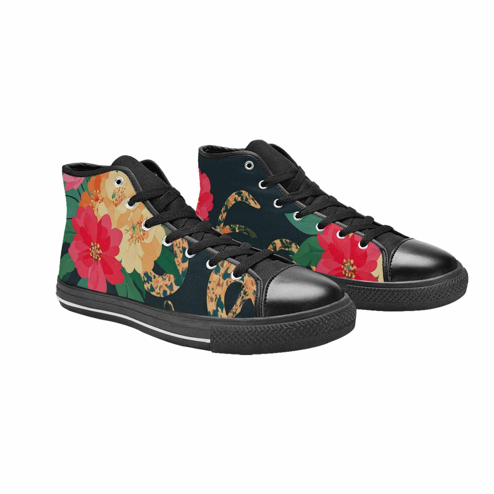 MEN'S Floral Snake Print High Top Canvas Wallpaper Art Custom Sneakers