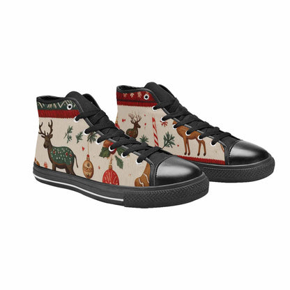 WOMEN'S Christmas Holly Snowflake High Top Canvas Dark Academia Custom Sneakers