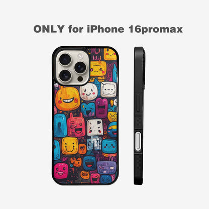 iPhone 16 Pro Max Case — Hand Drawn Icon Doodle Pattern Hundreds, Unique Phone Case Design