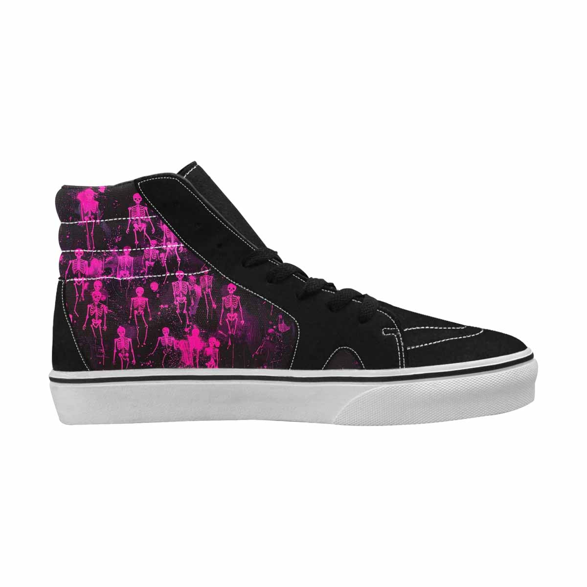 MEN'S Skeletons  Neon Pink High Top Canvas Cottagecore Sneakers