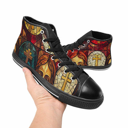 MEN'S Jesus Face Small High Top Canvas Vibrant Chaos Custom Sneakers