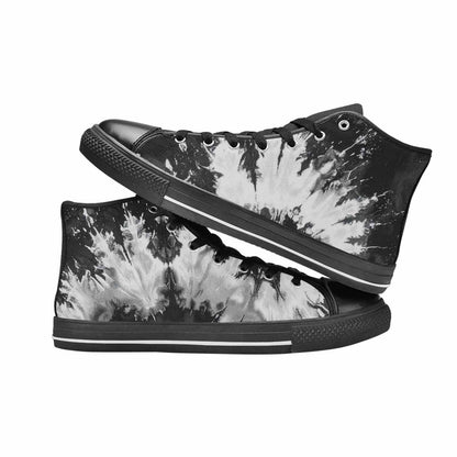 WOMEN'S Tie Dye Acid Wash Black White High Top Canvas Dark Academia Custom Sneakers