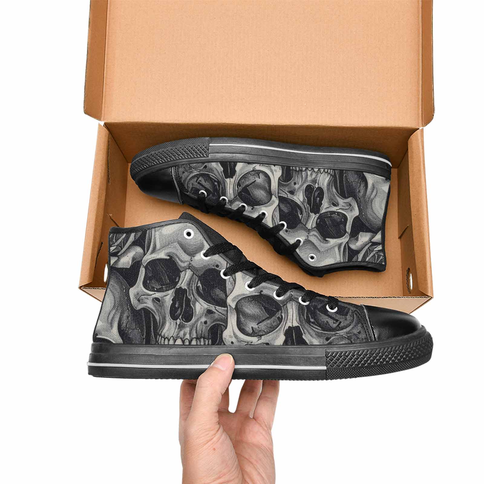 WOMEN'S Skulls Roses Pen Ink High Top Canvas Y2K Custom Sneakers