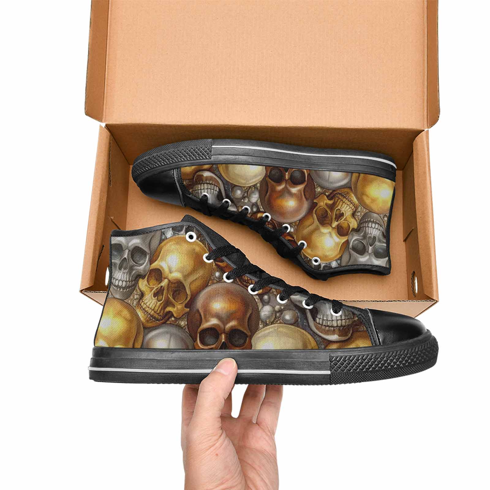 WOMEN'S Skulls - Metallic-Chrome- High Top Canvas Neon Fantasy Sneakers