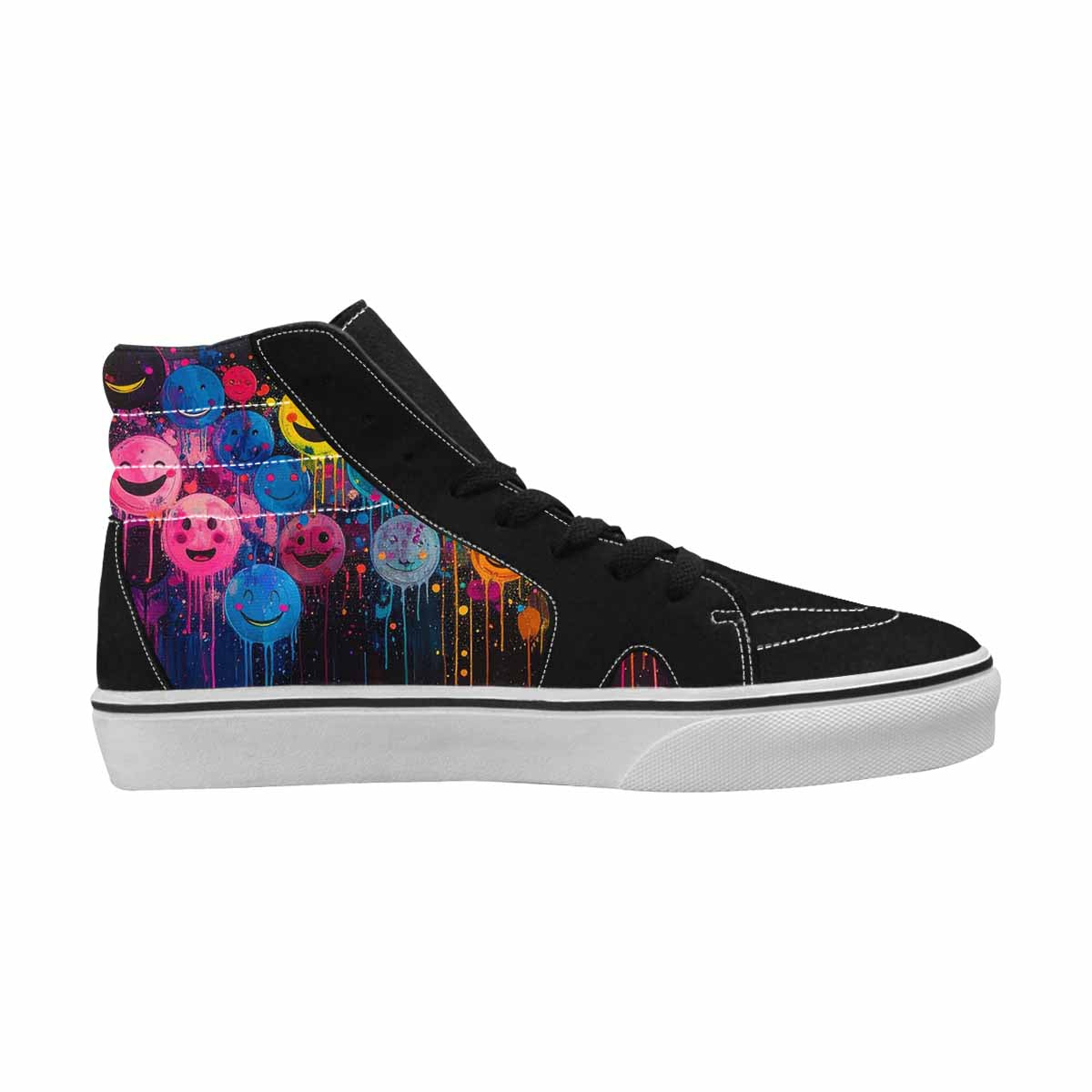 MEN'S Smiley Faces  Glow High Top Canvas Wallpaper Art Custom Sneakers