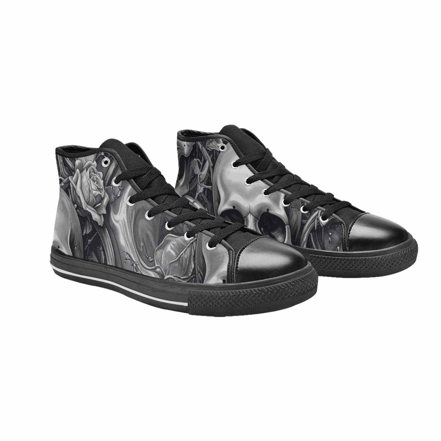 WOMEN'S Skulls Roses Chrome Airbrush High Top Canvas Cottagecore Sneakers