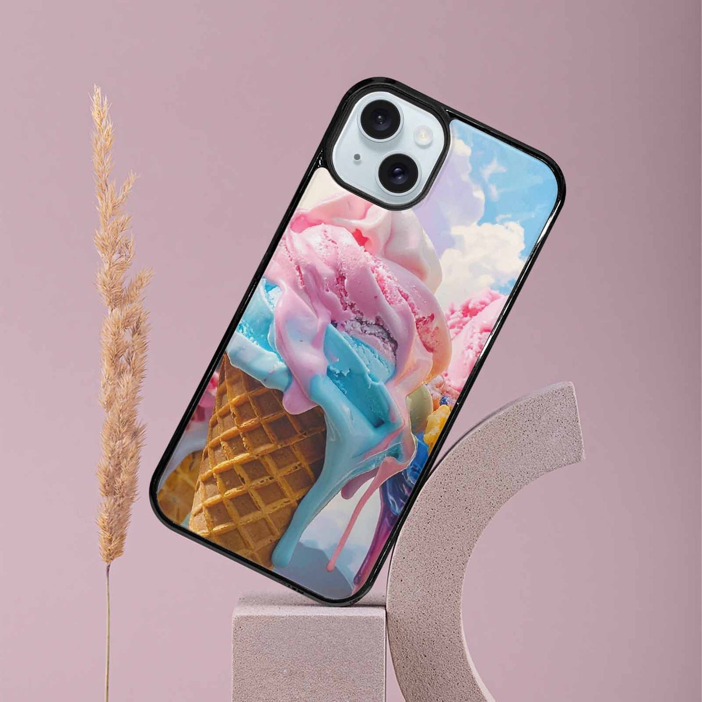 iPhone 15 Plus Case — Collage Of Overlapping Waffle Cone Icecream, Custom Print Case Cover