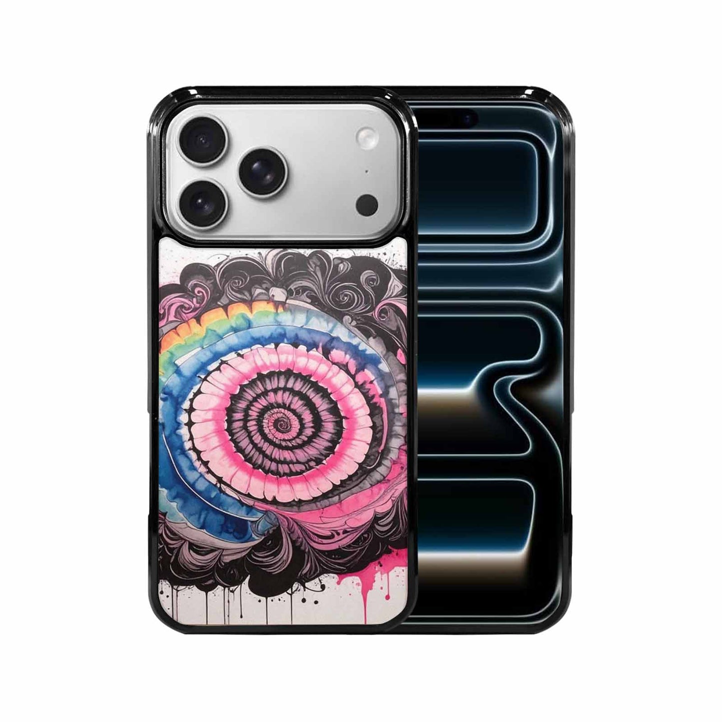 iPhone 17 Pro Max Case — Tie Dye Swirls Black Tie Dye, Personalized Phone Case