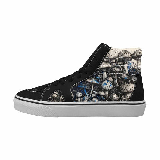 MEN'S Mushrooms Black & Blue Ink High Top Canvas Bold Print Dark Academia Custom Art Shoes