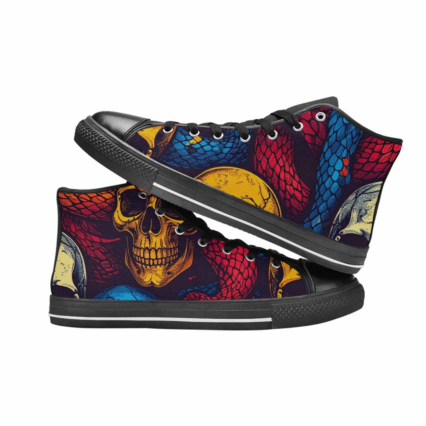 WOMEN'S Snake Skulls Print High Top Canvas Wallpaper Art Custom Shoes