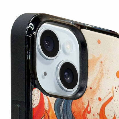 iPhone 15 Plus Case — Flame Burst Black Red Ink Flame, Custom Art Phone Cover