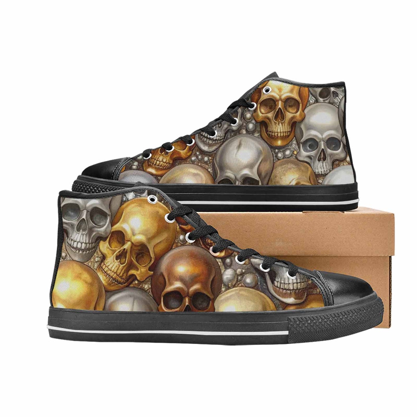 WOMEN'S Skulls - Metallic-Chrome- High Top Canvas Neon Fantasy Sneakers