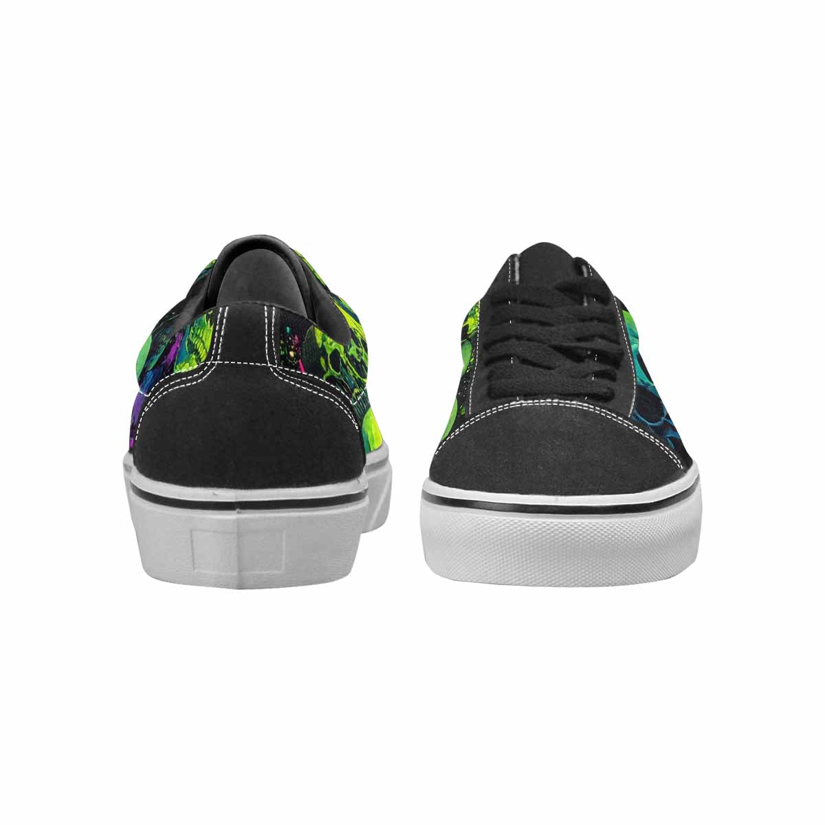 WOMEN'S Skeletons × Neon Green Lace-Up Canvas Melting Art Custom Sneakers