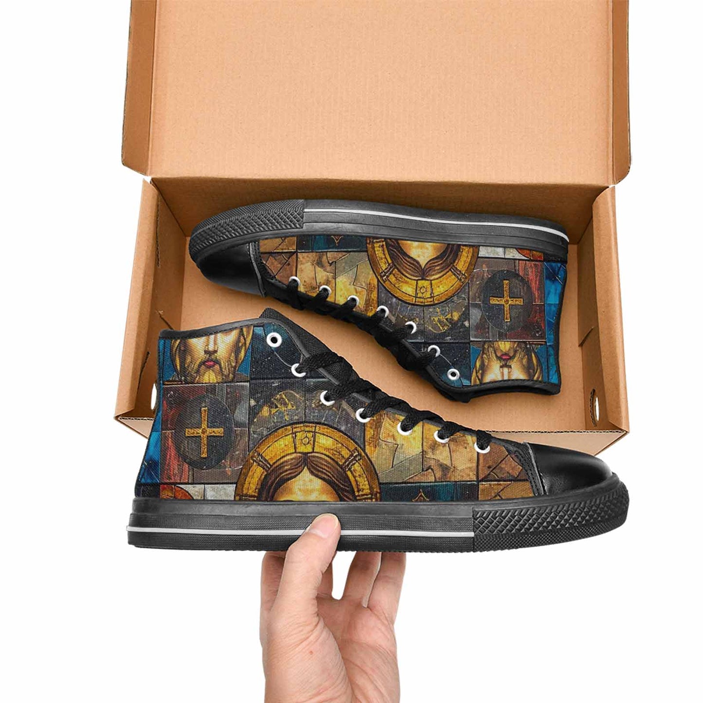 WOMEN'S Jesus Face Small High Top Canvas Grunge Sneakers