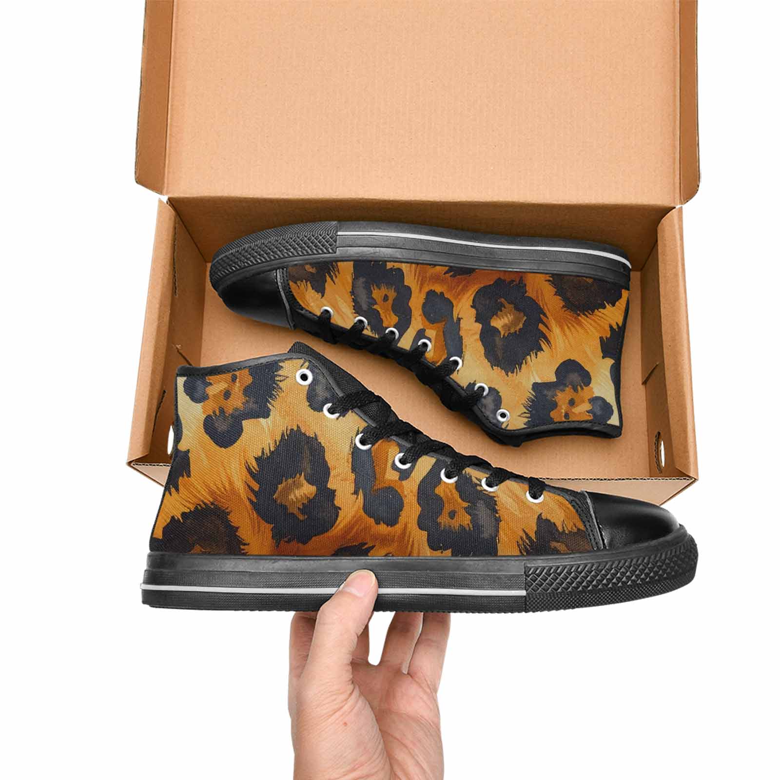 MEN'S Leopard Soft Airbrush Gradient High Top Canvas Grunge Shoes