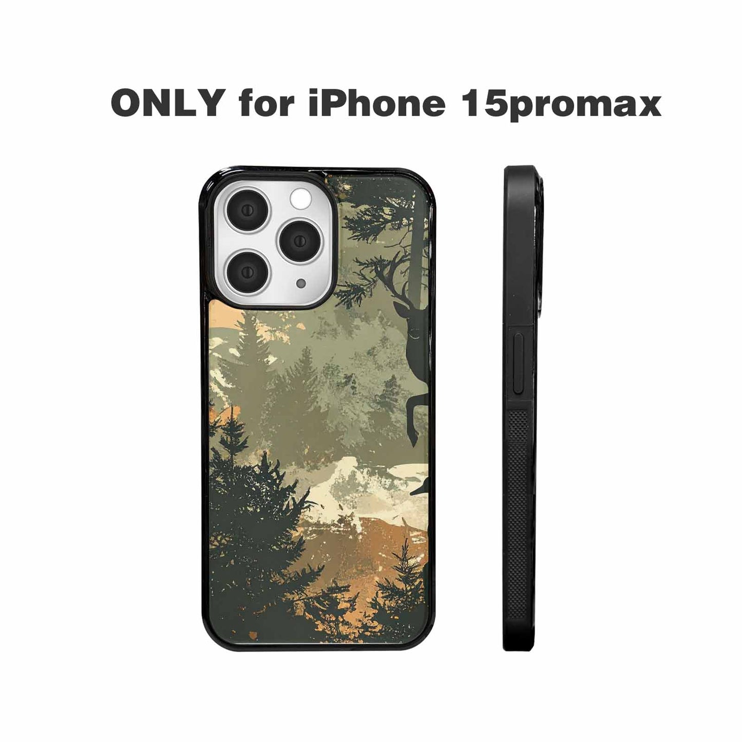 iPhone 15 Pro Max Case — Hunting Camouflage Pattern With Deer And, Custom Print Case Cover