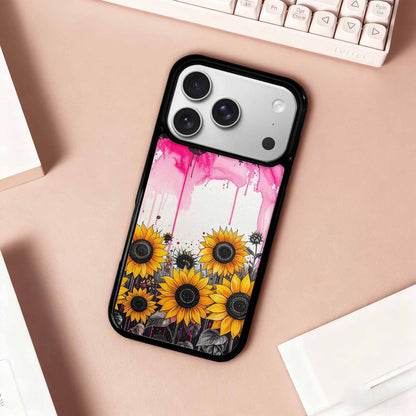 iPhone 17 Pro Case — Sunflower Burst Black Pink Ink Floral, Custom Made Phone Cover