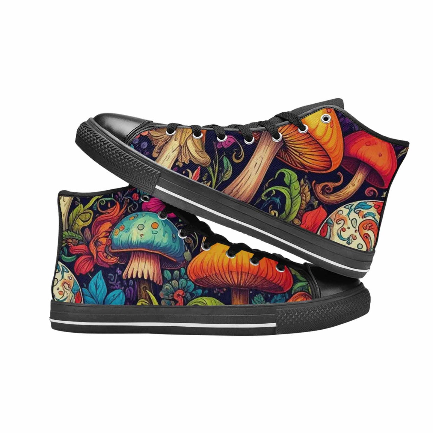 MEN'S Mushrooms And Skulls High Top Canvas Wallpaper Art Custom Sneakers