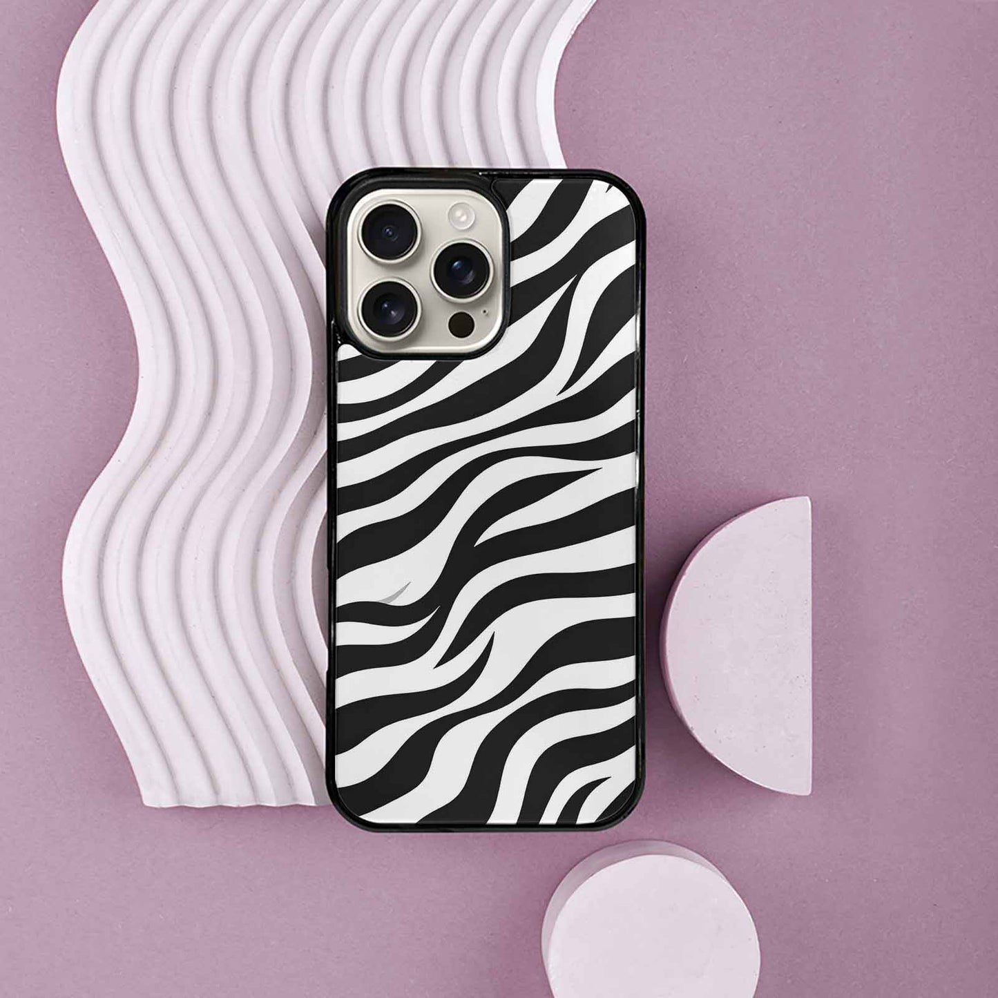 iPhone 16 Pro Max Case — Zebra Print Black White, Custom Designed Case Cover