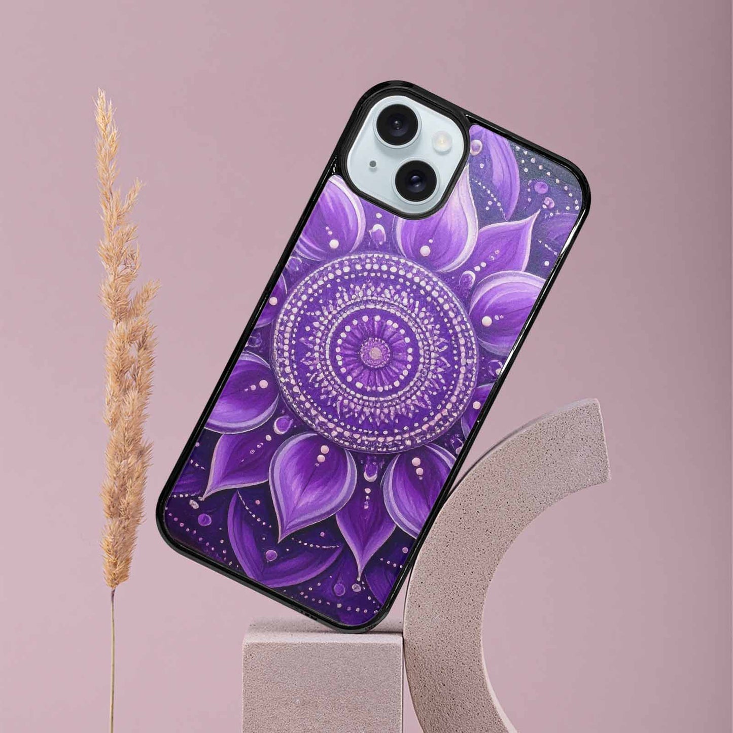 iPhone 15 Plus Case — Purple Mandala Bohemian Print Edge To, Custom Art Phone Cover