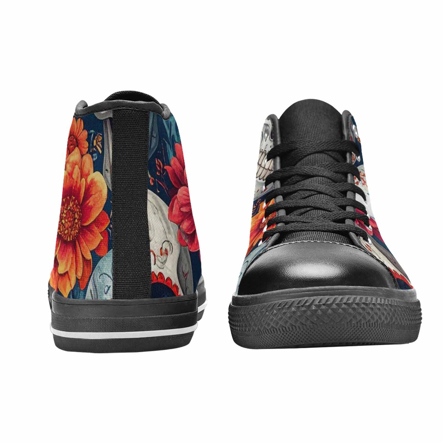 WOMEN'S Marble Skull High Top Canvas Neon Fantasy Shoes