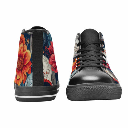 WOMEN'S Marble Skull High Top Canvas Neon Fantasy Shoes