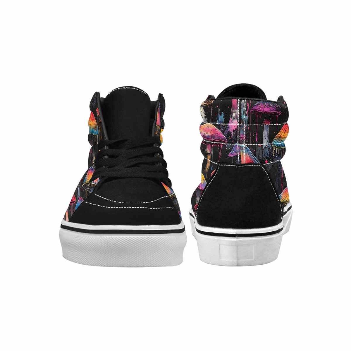 MEN'S Mushrooms Black & Pink Ink High Top Canvas Unique Print Melting Art Custom Art Shoes