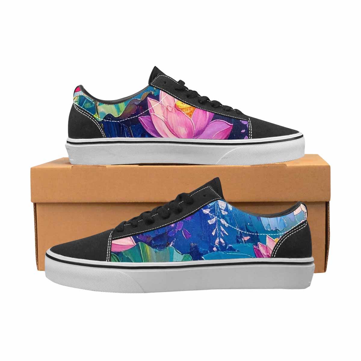 WOMEN'S Full Color Vibrant Monet Lace-Up Canvas Surreal Custom Shoes