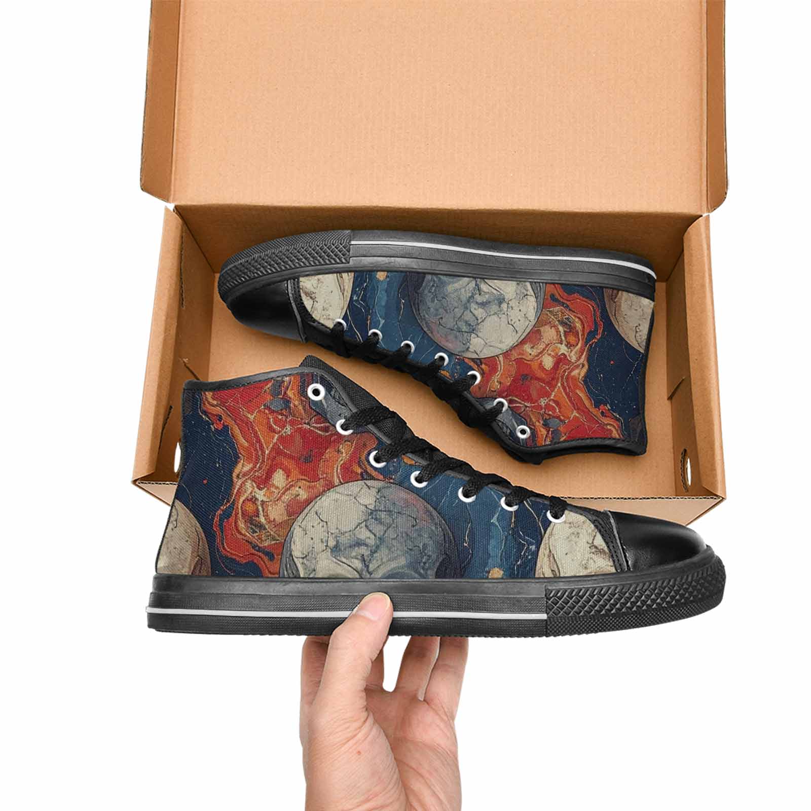 WOMEN'S Marble Skull High Top Canvas Wallpaper Art Shoes