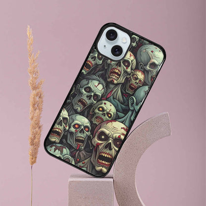 iPhone 15 Plus Case — Zombie Head Pattern Hundreds Of Small, Custom Print Case Cover