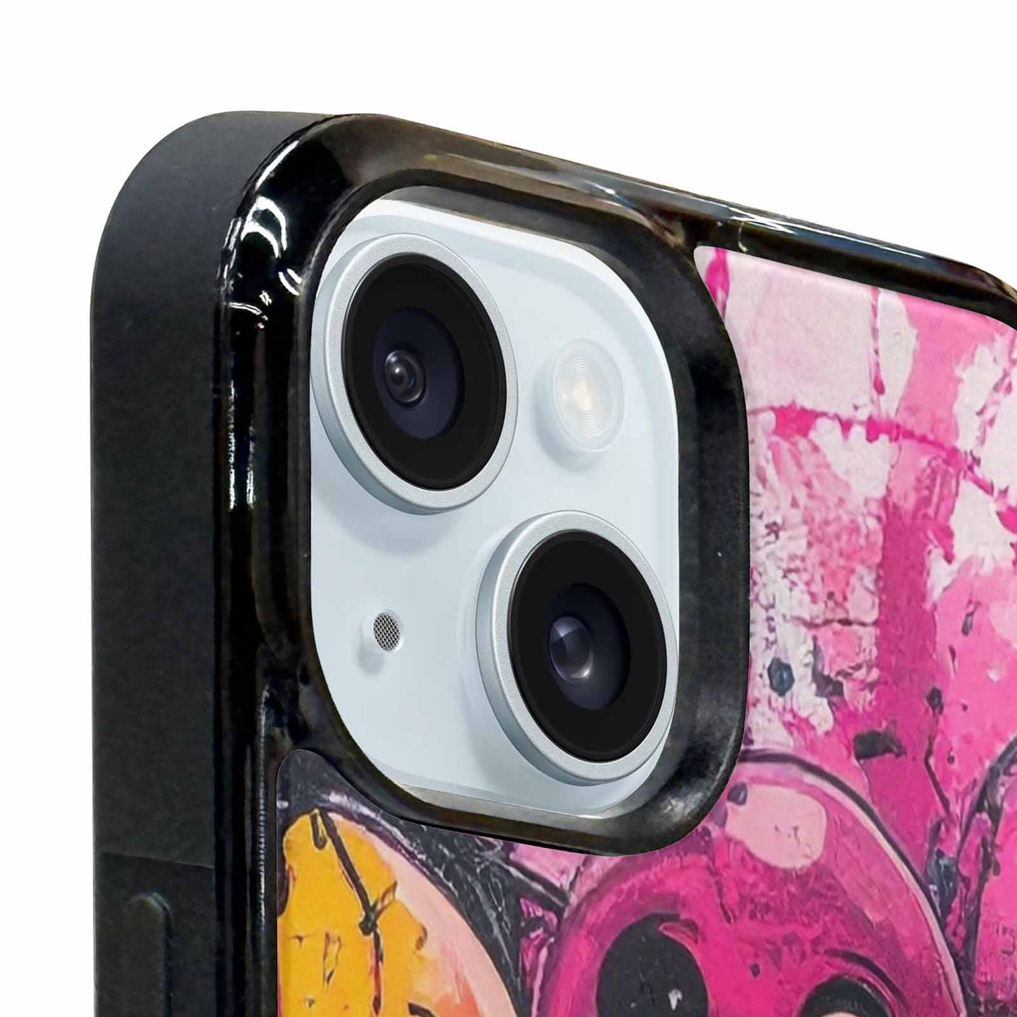 iPhone 15 Plus Case — Melting Moon Smiley Black Pink Ink, Custom Print Case Cover