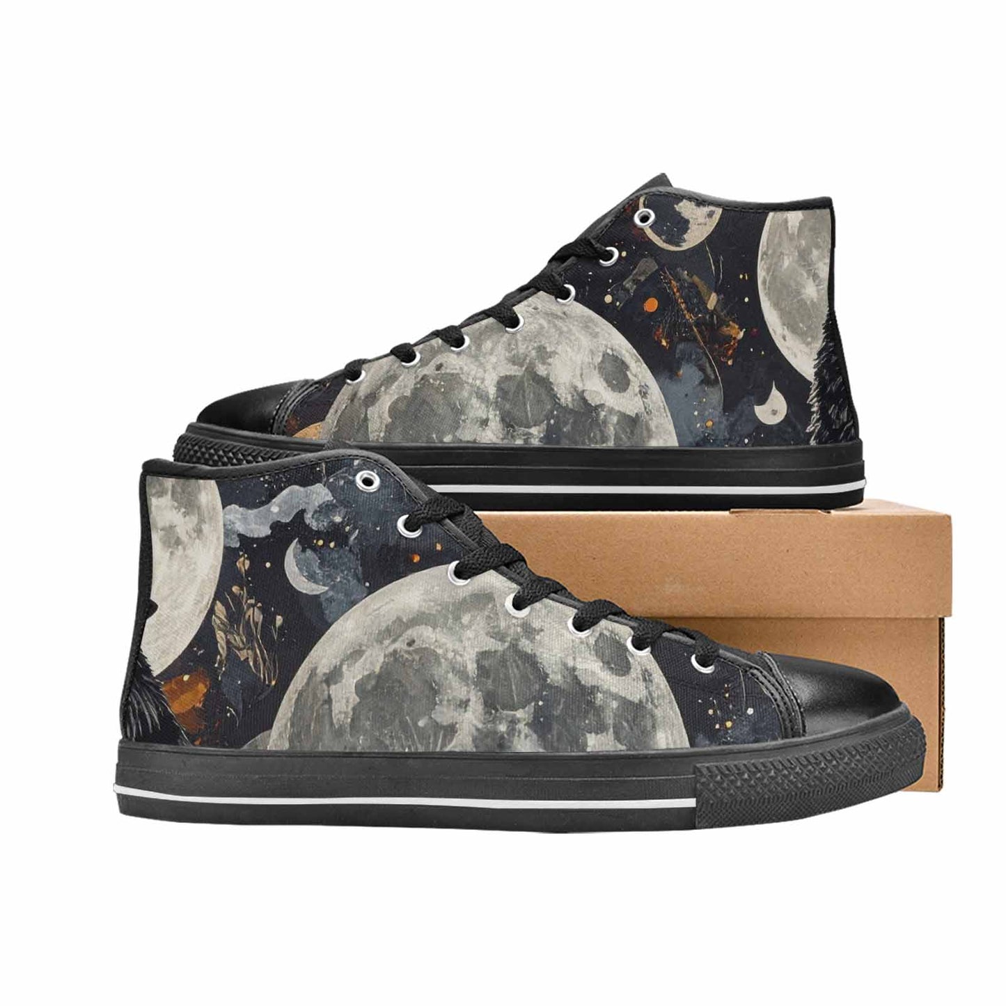 MEN'S Wolf Silhouette Moon High Top Canvas Grunge Custom Sneakers