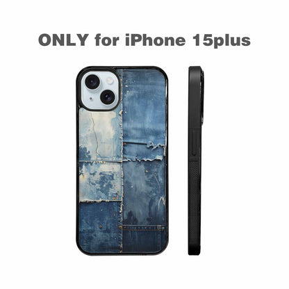 iPhone 15 Plus Case — Denim Distressed Textures Print Edge To, Custom Phone Case